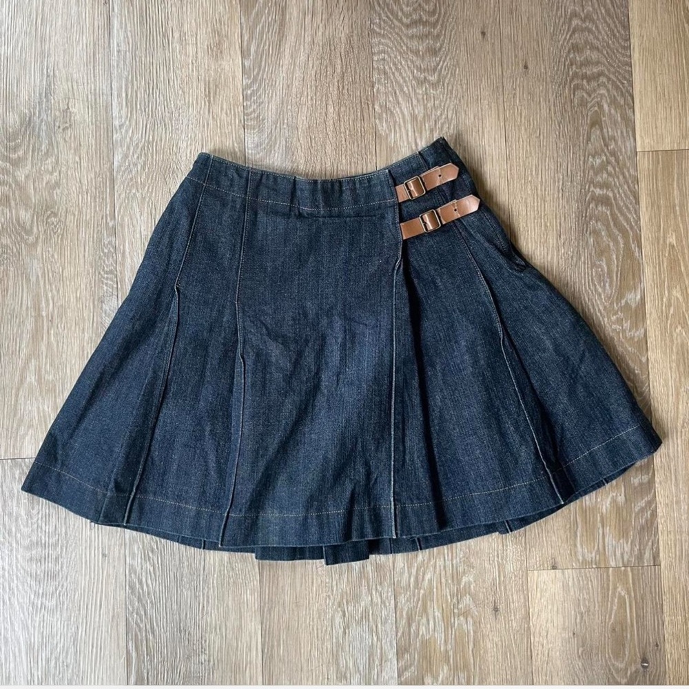 vintage BURBERRY LONDON Navy denim pleated skirt xs